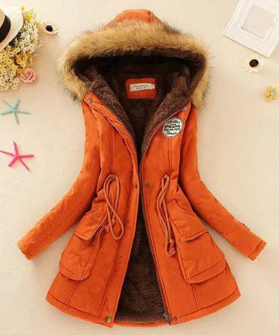 RoseGal Thick Hooded Drawstring Design Embroidery Fleece Coat
