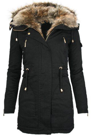 RoseGal Faux Fur Hooded Solid Color Long Sleeve Lace Up Thick Coat