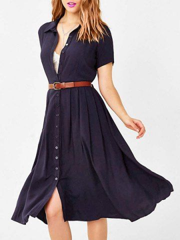 RoseGal Single Breasted Short Sleeve Solid Color Dress