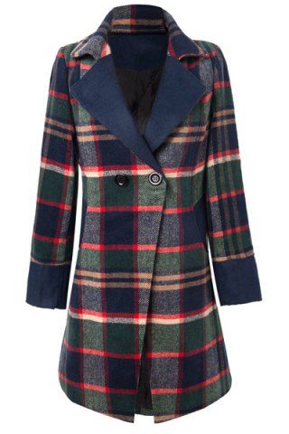 RoseGal Turn Down Collar Long Sleeve Plaid Mid Length Coat For Women