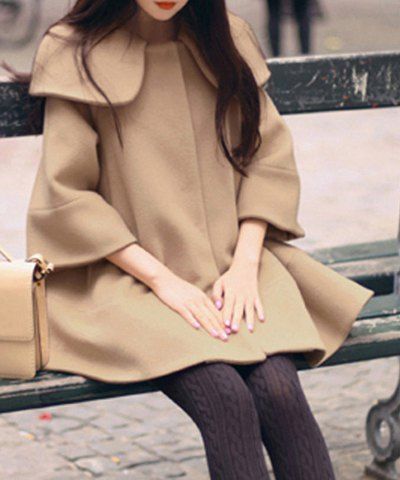RoseGal Turn Down Collar 3 4 Sleeve Solid Color Cape Coat For Women