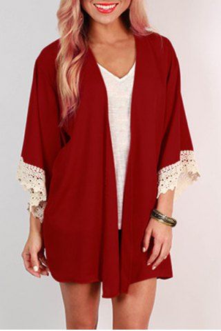 RoseGal Collarless 3 4 Sleeve Loose Fitting Laciness Kimono Blouse