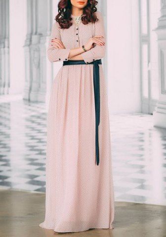 RoseGal Stand Collar Polka Dot Print Long Sleeve Dress For Women