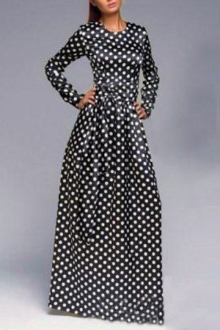 RoseGal Round Collar Polka Dot Print Long Sleeve Dress For Women