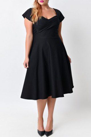 RoseGal Sweetheart Neck Short Sleeve Plus Size Black Dress