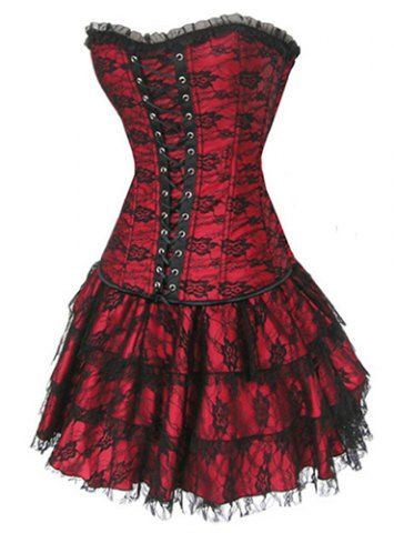 RoseGal Black Lace Spandex Lace Up Layered Corset