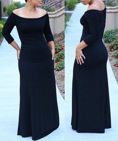 RoseGal Off The Shoulder 3 4 Sleeve Pure Color Women s Maxi Dress