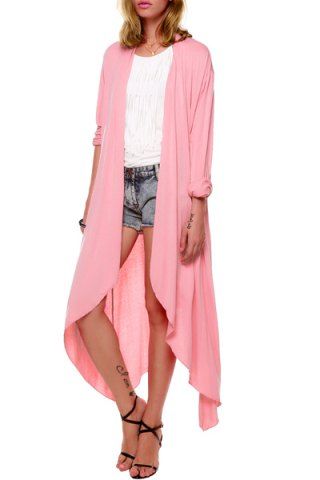 RoseGal Collarless Long Sleeve See Through Irregular Solid Color Thin Cardigan