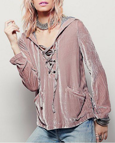 RoseGal Hooded Ribbon Lace Up Pullover Hoodie
