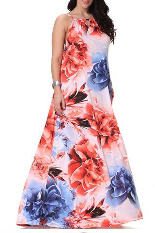 RoseGal Strappy Hollow Out Floral Print Maxi Dress For Women