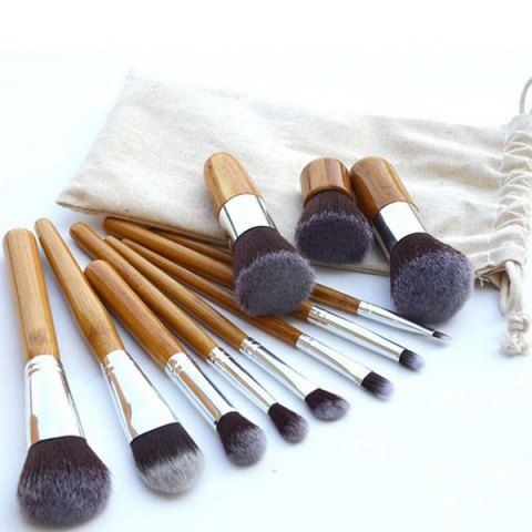 Practical 11 Pcs Nylon Makeup Brushes Set with Gunny Bag
