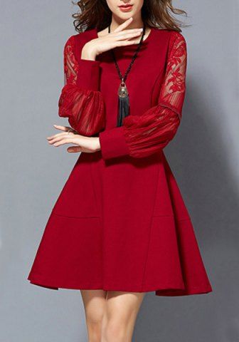 RoseGal Round Neck Long Sleeve Cut Out Pure Color Dress