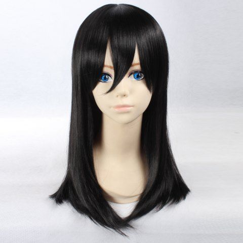 RoseGal Long Straight Synthetic Mikasa Ackerman Cosplay Wig