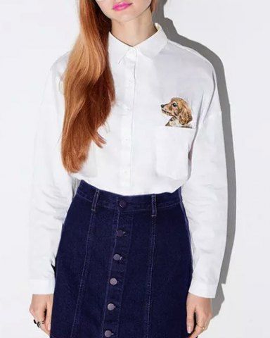 RoseGal Dog Embroidered Long Sleeve Shirt