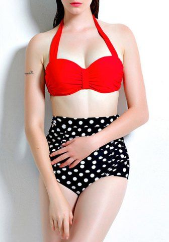 RoseGal Halter High Waisted Polka Dot Bikini Set
