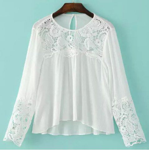 RoseGal Long Sleeve Lace Splicing Scoop Neck Blouse