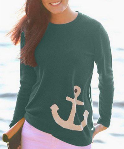 RoseGal Round Neck Long Sleeve Anchor Print Sweatshirt