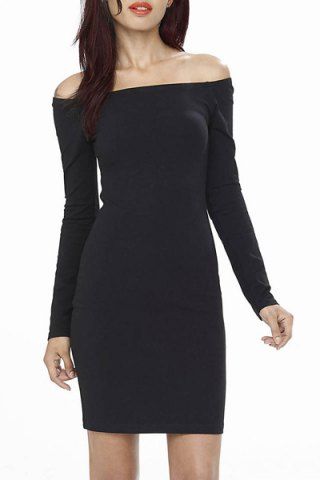 RoseGal Off The Shoulder Long Sleeve Slimming Solid Color Dress