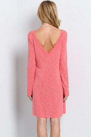 RoseGal Solid Color Long Sleeve Backless T Shirt Dress