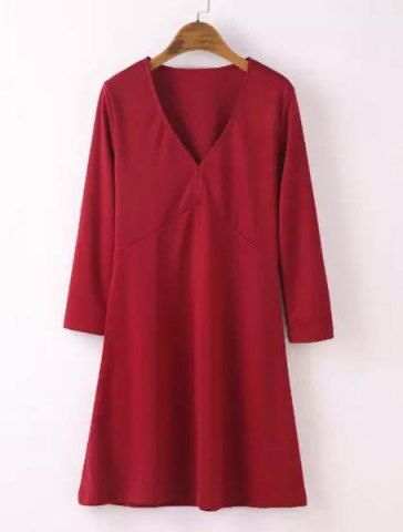 RoseGal V Neck 3 4 Sleeve Solid Color A Line Dress For Women