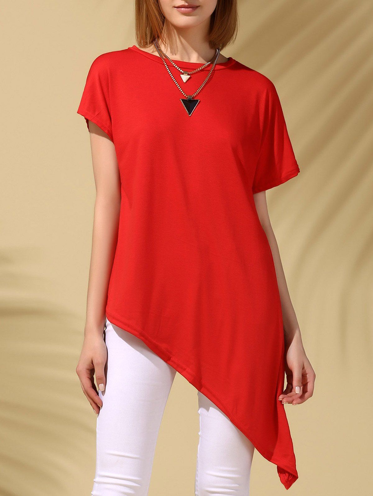 Red Asymmetric Tunic Tee | RoseGal.com
