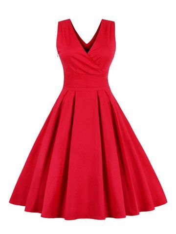 Retro Back Bowtie Sleeveless Midi Skater Dress - RED 4XL