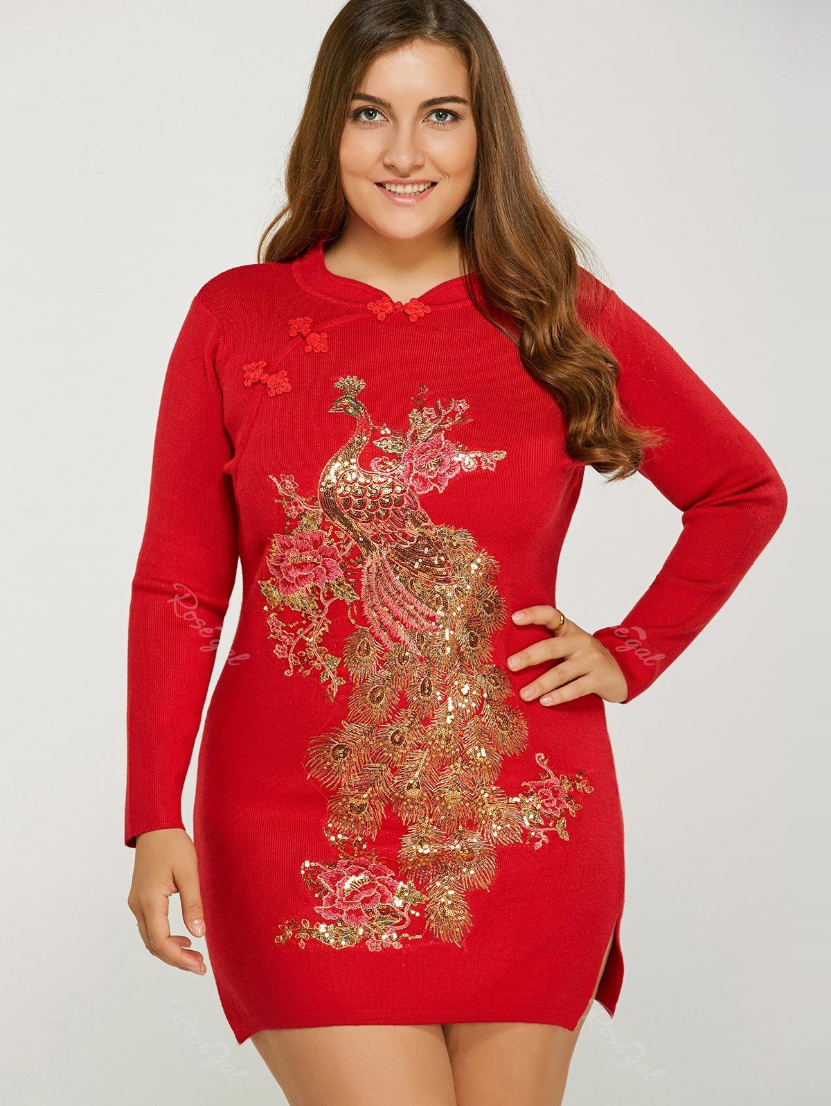 Red Vintage Plus Size Glitter Jumper Dress | RoseGal.com
