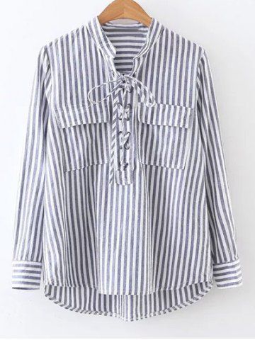 Карманный Полосатый Узелок Блуза - STRIPE S