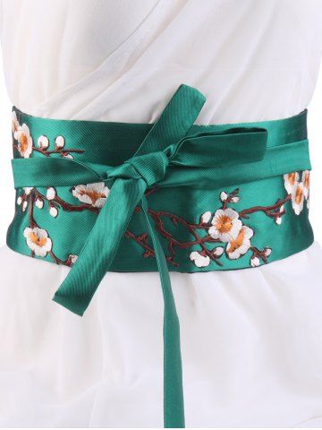 Wintersweet Embroidery Kimono Bowknot Waistbelt - GREEN 