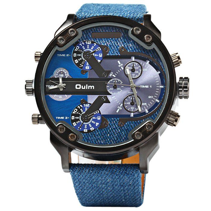 Oulm 3548 Male Quartz Watch Dual Movt Big Dial Wristwatch