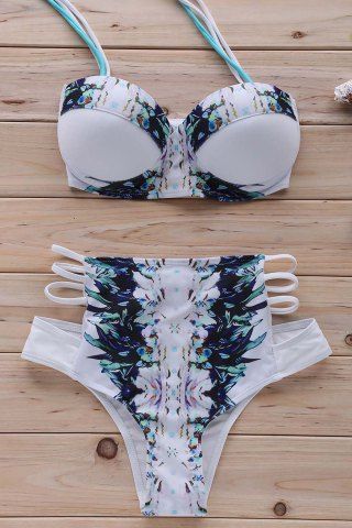 Alluring High Waisted Halter Printed Bikini Set For Women - WHITE L