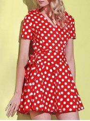 Vintage V-Neck Polka Dot Print Short Sleeve Ball Dress For Women