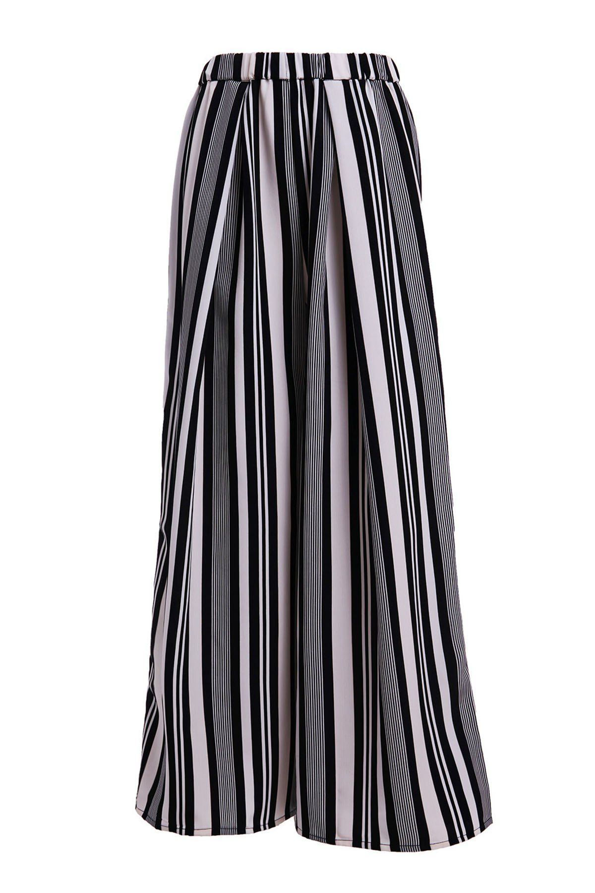 White/black Fashionable Vertical Striped Wide-leg Pants For Women ...