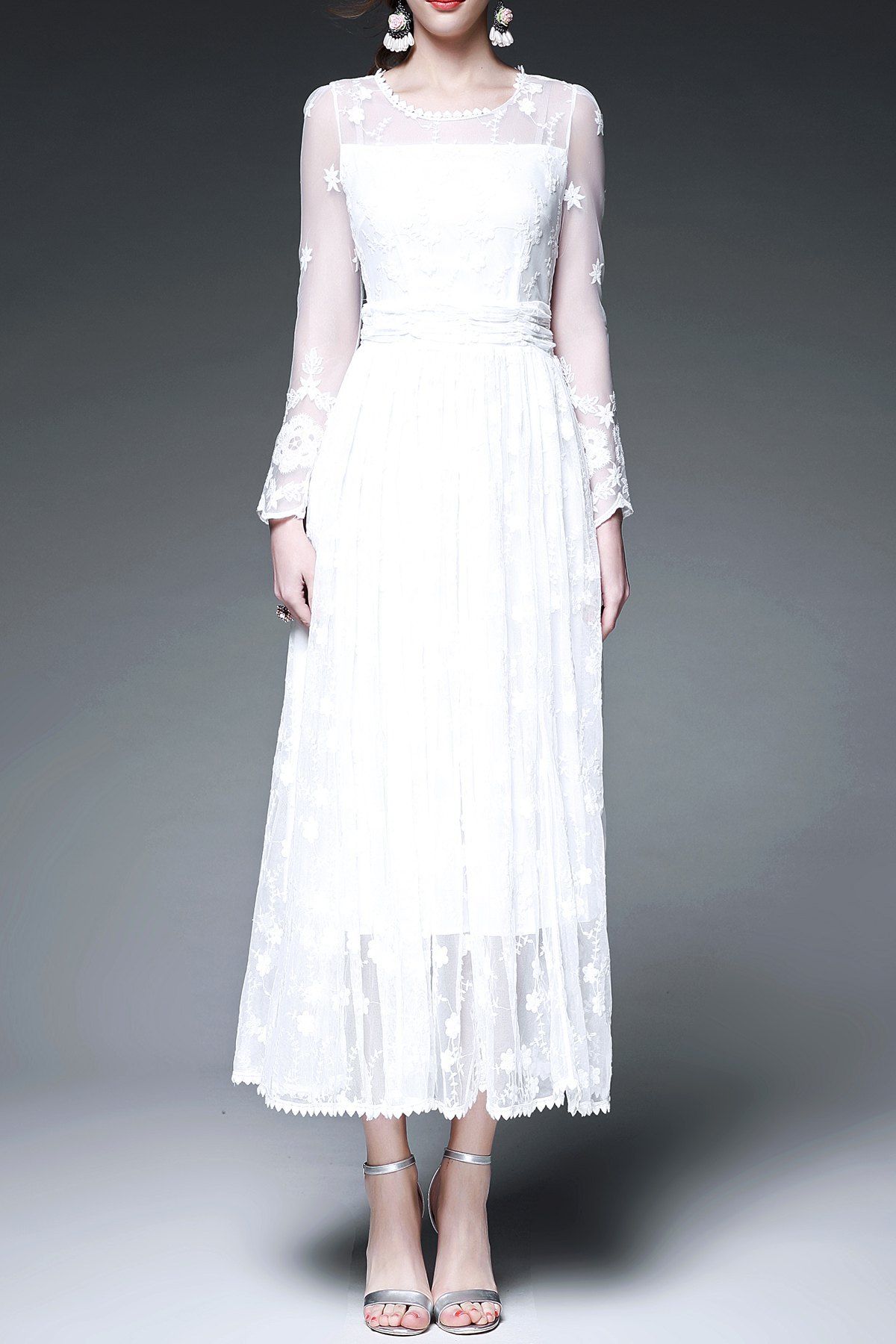 Sheer Traditional Wedding Tea Length Dress