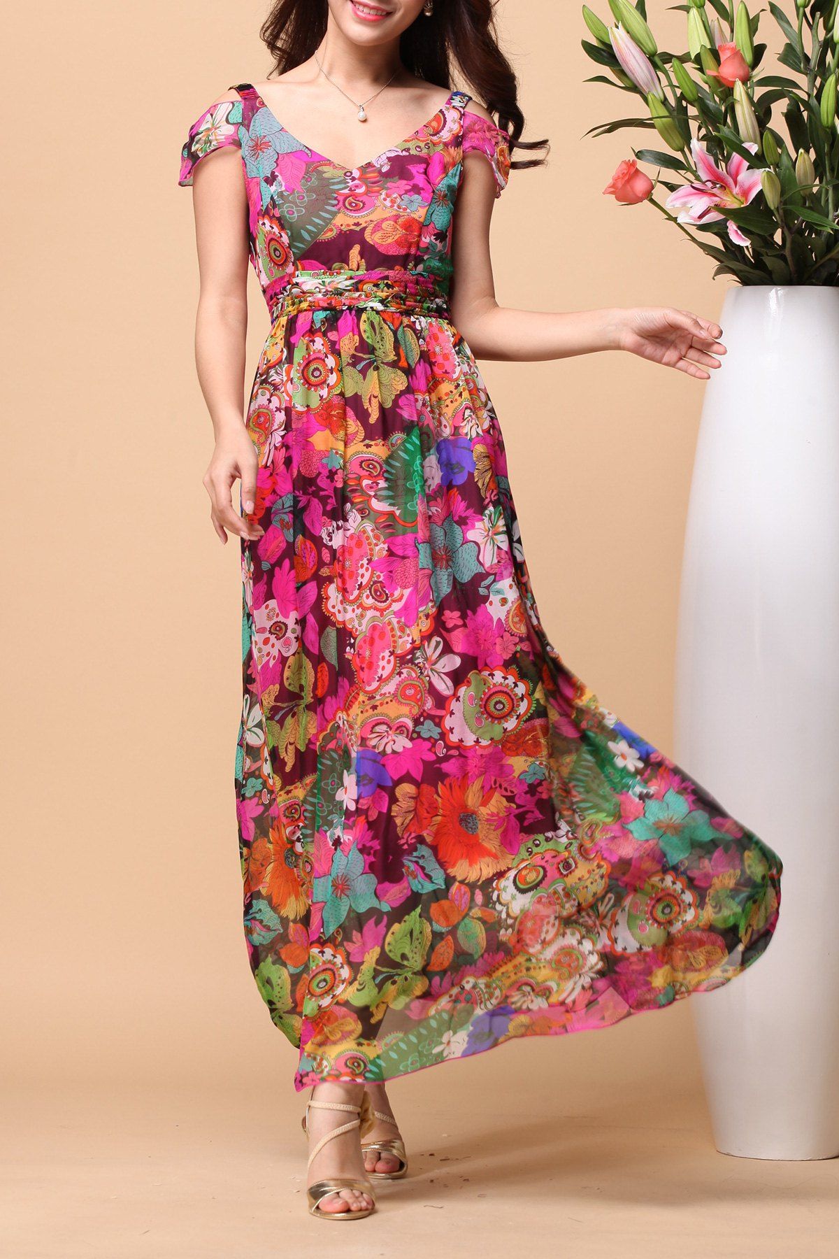 Backless Floral Maxi Swing Summer Dress