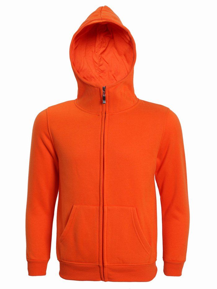 Orange Hooded Solid Color Zip-up Long Sleeve Hoodie For Men | RoseGal.com