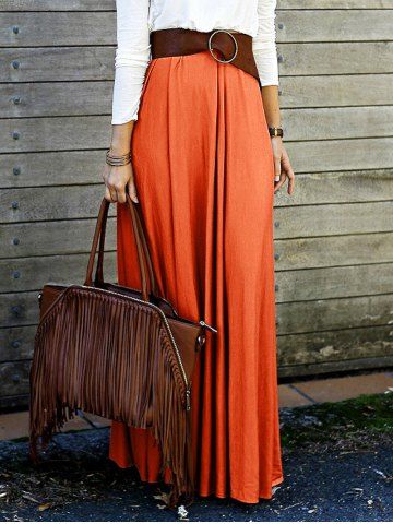 High Waisted Solid Color Long Skirt - Rosegal.com