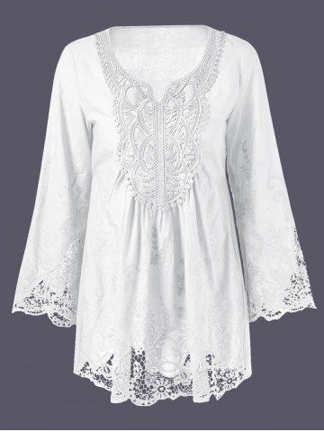 White Plus Size Lace Patchwork Peasant Blouse | RoseGal.com