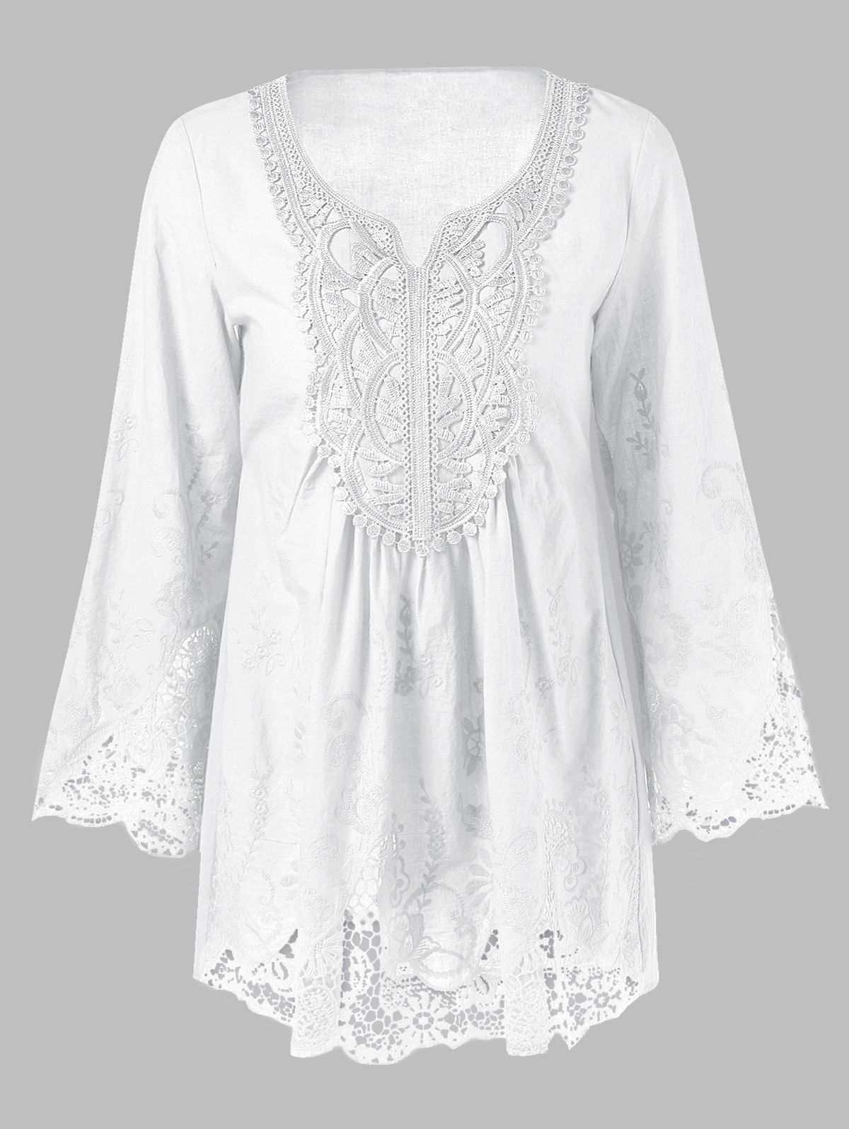 White Lace Splicing Long Sleeve Peasant Blouse | RoseGal.com