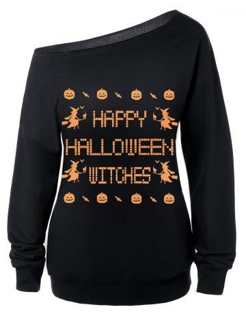 Skew Neck Witches Print Halloween Sweatshirt - Rosegal.com