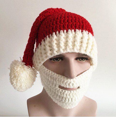 Face Muff Design Christmas Knitted Hat - RED 