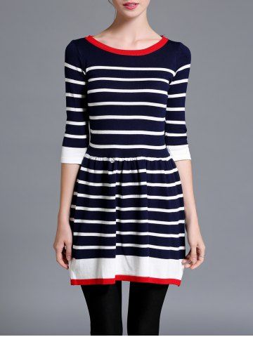 Striped Color Block Sweater Dress - Rosegal.com