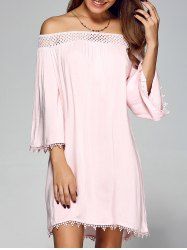 Openwork Lace Off Shoulder Club Short Dress with Sleeves