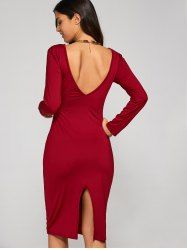 Long Sleeve Backless Pencil Cocktail Dress