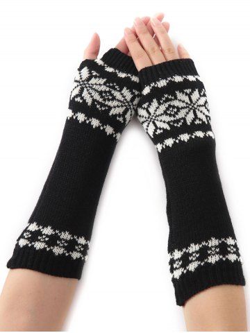 Winter Warm Christmas Snow Floral Crochet Knit Arm Warmers - BLACK 