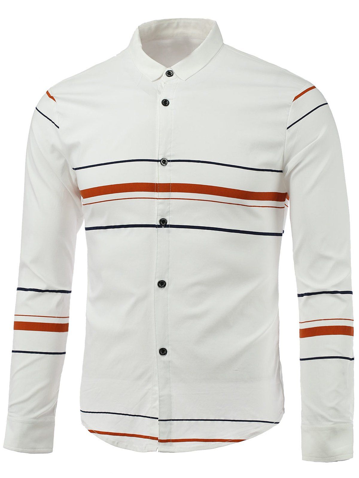 Color Block Stripe Turn-Down Collar Long Sleeve Shirt