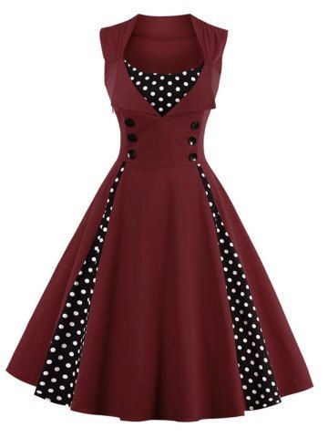 Store Polka Dot Retro Corset A Line Dress DARK RED 4XL