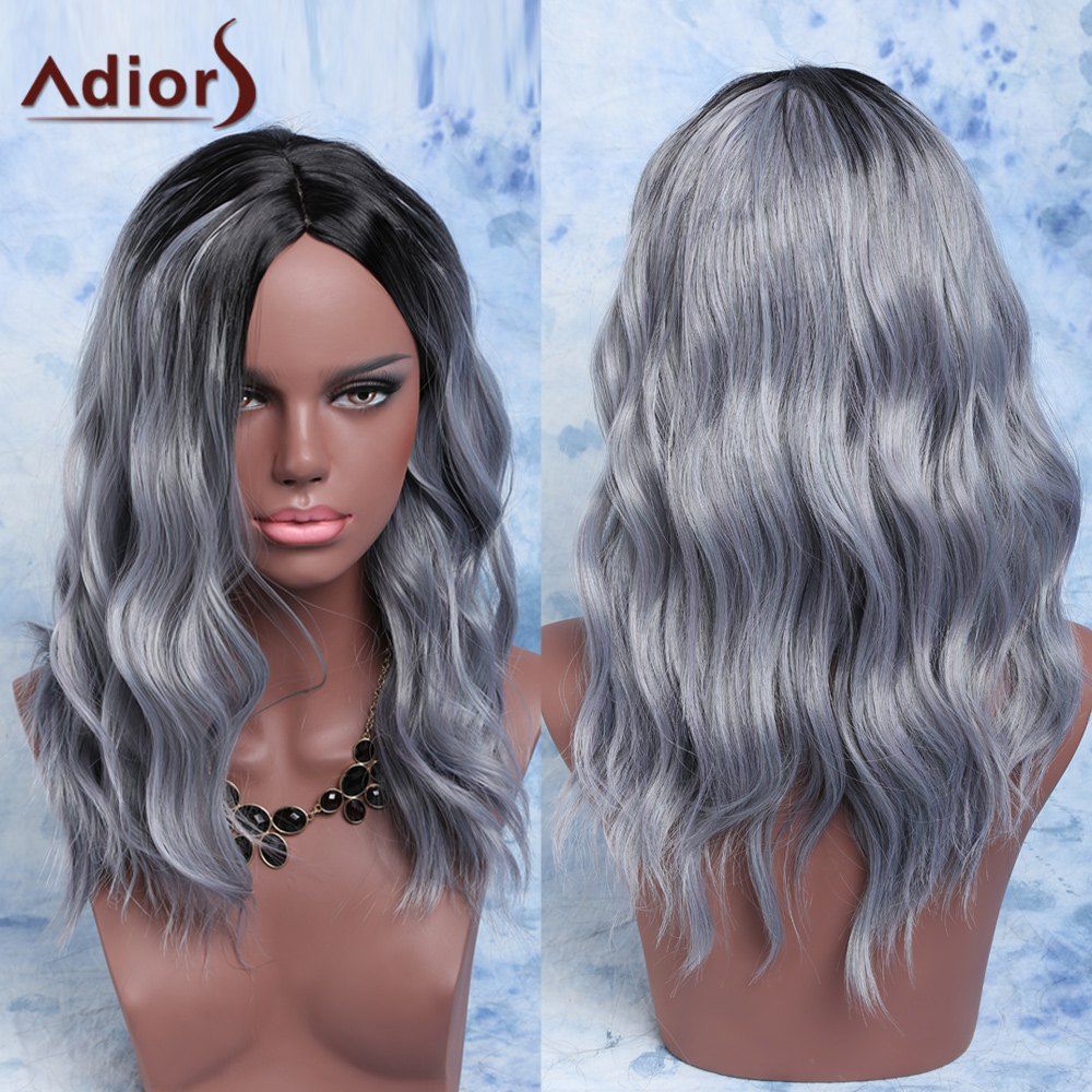 Adiors Mixed Color Synthetic Fluffy Medium Wave Centre Parting Wig