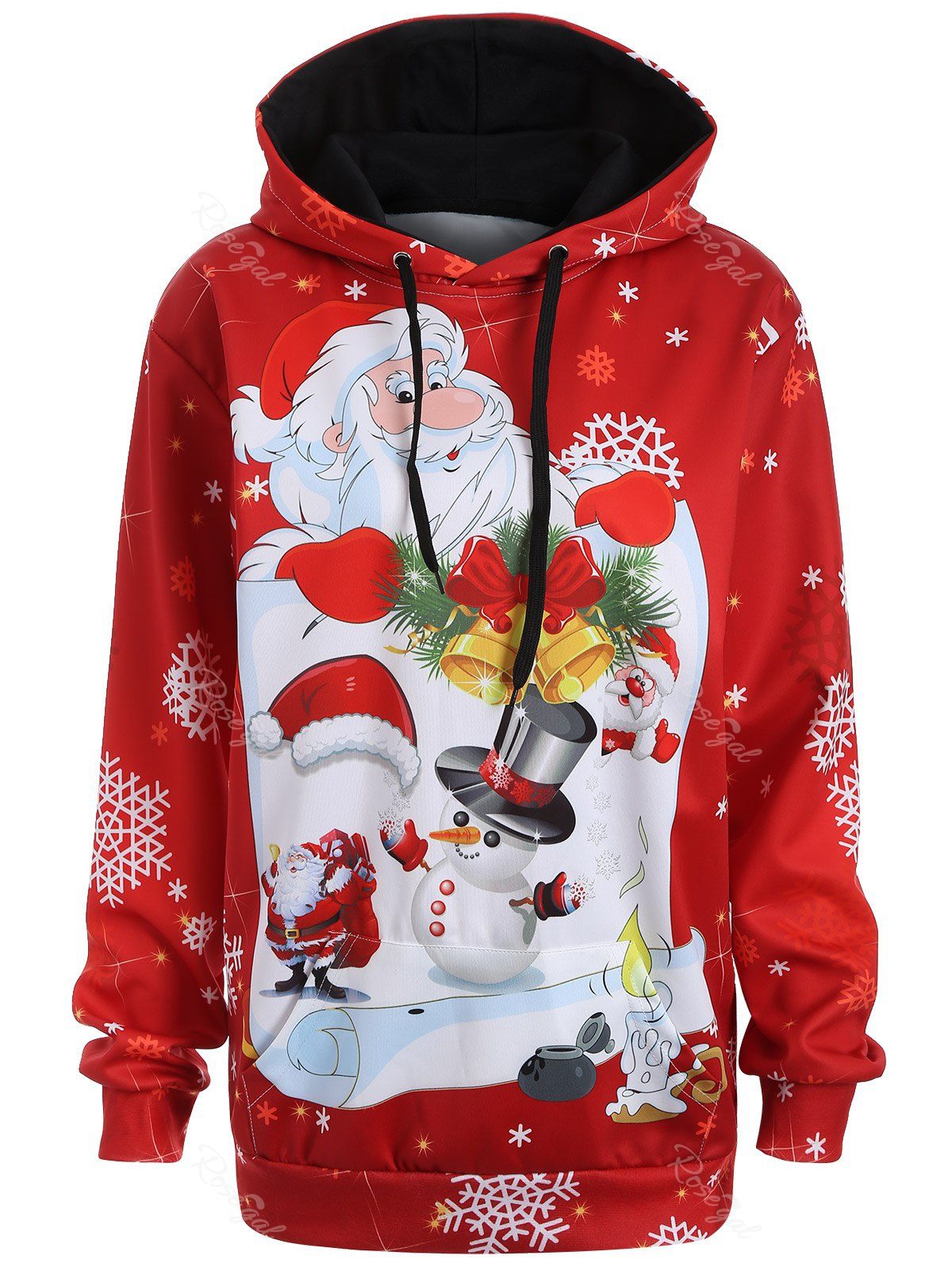 Red Plus Size Snowman Kangaroo Pocket Christmas Hoodie | RoseGal.com