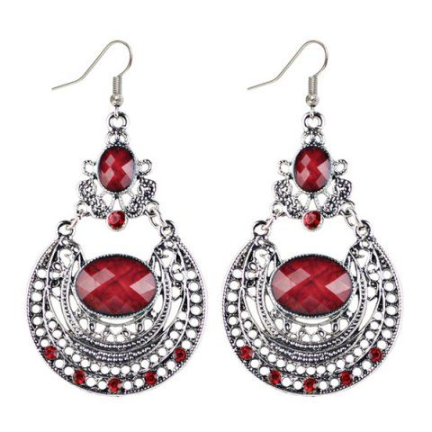 Red Oval Fake Gem Hollowed Drop Earrings | RoseGal.com
